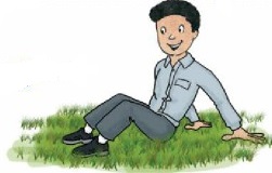 boy sitting on the green grass